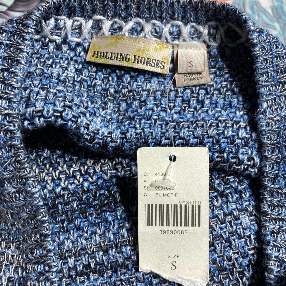 NWT Anthro Holding Horses Womens Blue Black Tweed Fringe Sweater Dress Sz Small - Picture 11 of 15
